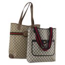 GUCCI GG Supreme Sherry Line Shoulder Bag PVC 2 Set Beige Navy Auth gh2228-1