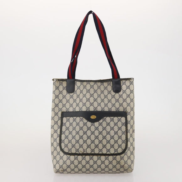 GUCCI GG Supreme Sherry Line Shoulder Bag PVC 2 Set Beige Navy Auth gh2228