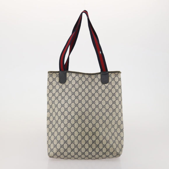 GUCCI GG Supreme Sherry Line Shoulder Bag PVC 2 Set Beige Navy Auth gh2228