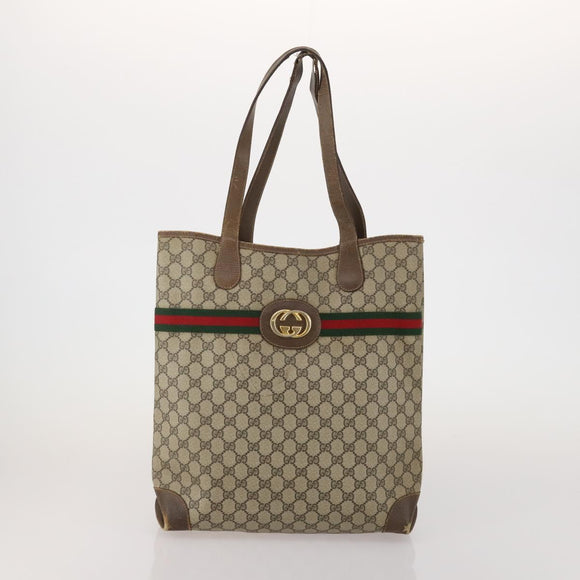 GUCCI GG Supreme Sherry Line Shoulder Bag PVC 2 Set Beige Navy Auth gh2228