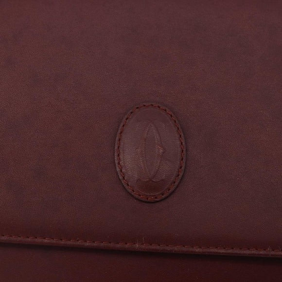 CARTIER Must Line Shoulder Bag Leather Bordeaux Gold Tone Auth gh2231