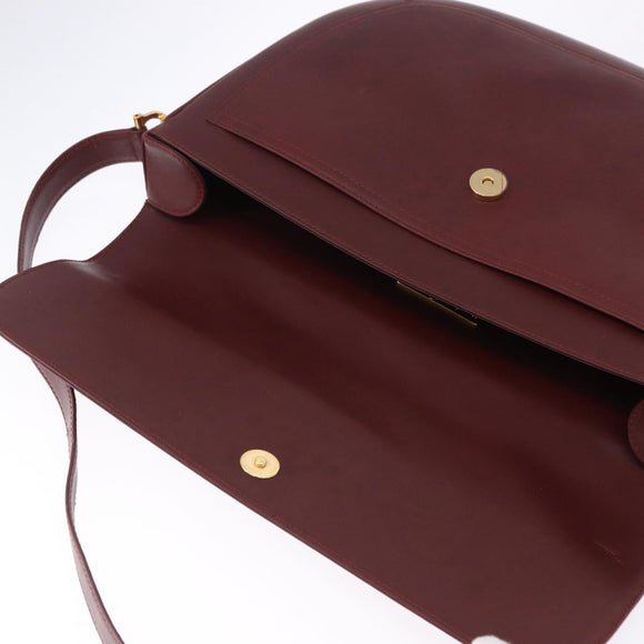 CARTIER Must Line Shoulder Bag Leather Bordeaux Gold Tone Auth gh2231