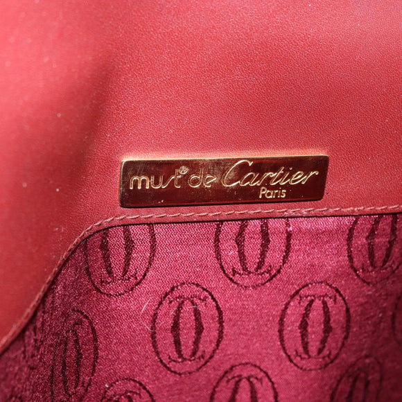 CARTIER Must Line Shoulder Bag Leather Bordeaux Gold Tone Auth gh2231
