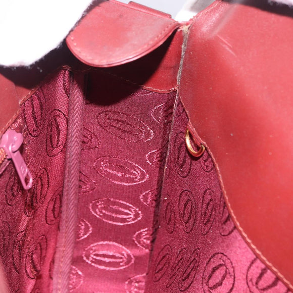 CARTIER Must Line Shoulder Bag Leather Bordeaux Gold Tone Auth gh2231