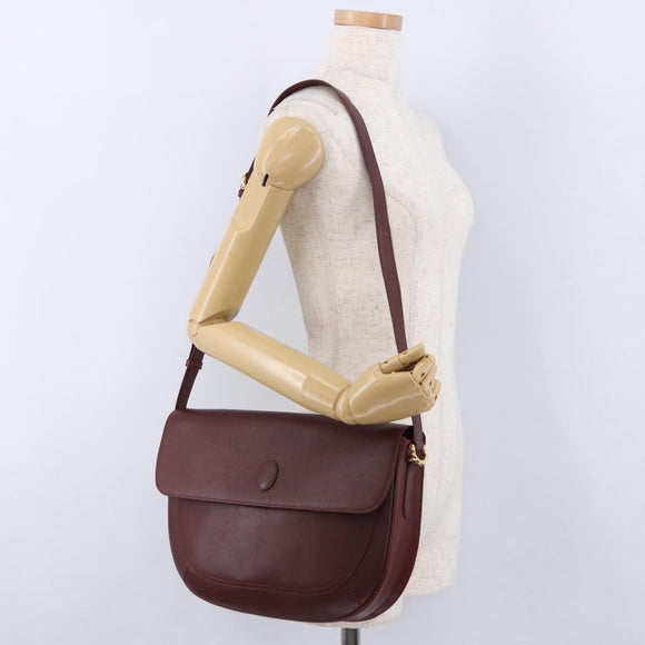 CARTIER Must Line Shoulder Bag Leather Bordeaux Gold Tone Auth gh2231