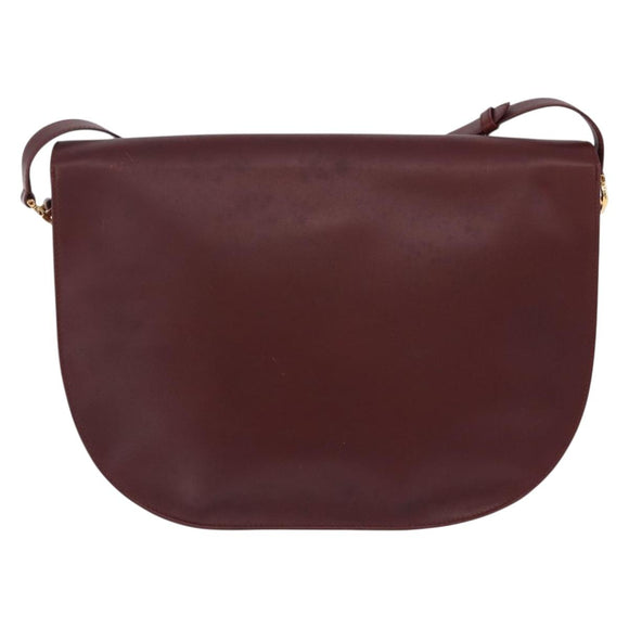 CARTIER Must Line Shoulder Bag Leather Bordeaux Gold Tone Auth gh2231