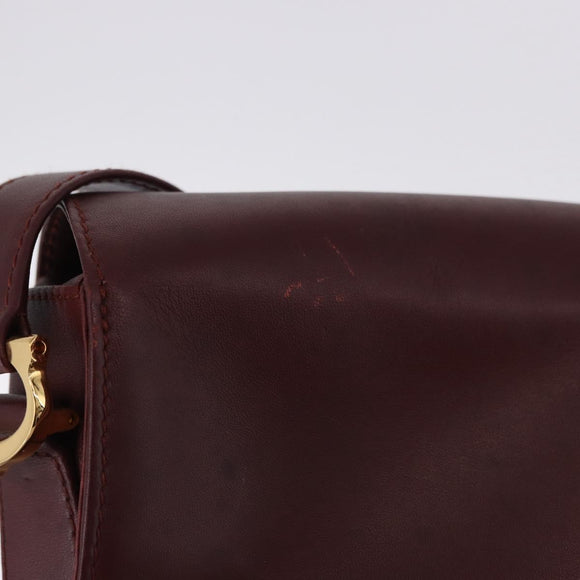CARTIER Must Line Shoulder Bag Leather Bordeaux Gold Tone Auth gh2231