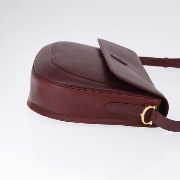 CARTIER Must Line Shoulder Bag Leather Bordeaux Gold Tone Auth gh2231