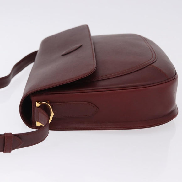 CARTIER Must Line Shoulder Bag Leather Bordeaux Gold Tone Auth gh2231