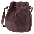 CARTIER Must Line Shoulder Bag Leather Bordeaux Gold Tone Auth gh2232-1