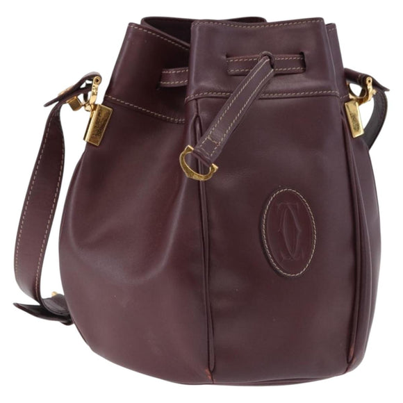 CARTIER Must Line Shoulder Bag Leather Bordeaux Gold Tone Auth gh2232