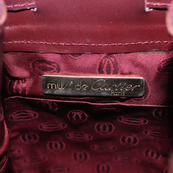 CARTIER Must Line Shoulder Bag Leather Bordeaux Gold Tone Auth gh2232