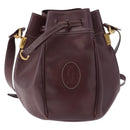 CARTIER Must Line Shoulder Bag Leather Bordeaux Gold Tone Auth gh2232-2
