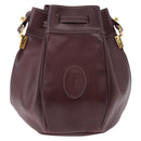 CARTIER Must Line Shoulder Bag Leather Bordeaux Gold Tone Auth gh2232-3