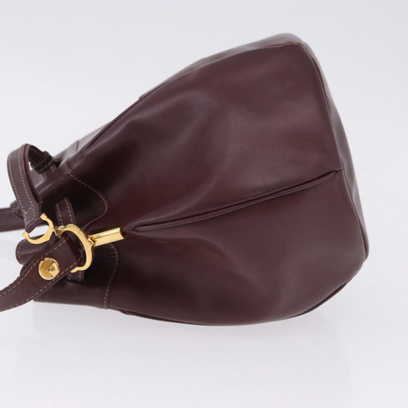 CARTIER Must Line Shoulder Bag Leather Bordeaux Gold Tone Auth gh2232