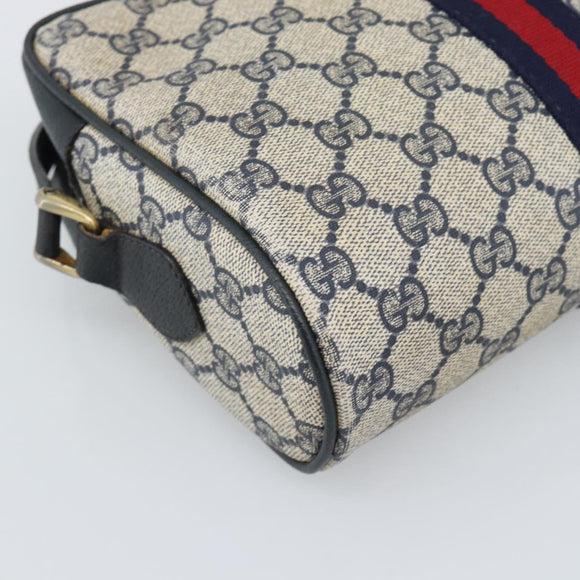 GUCCI GG Supreme Sherry Line Shoulder Bag PVC Navy Gold 72 001 3654 Auth gh2235