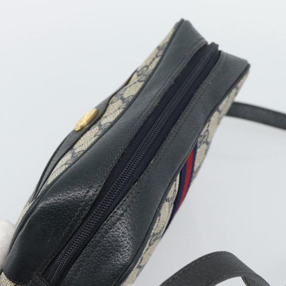GUCCI GG Supreme Sherry Line Shoulder Bag PVC Navy Gold 72 001 3654 Auth gh2235