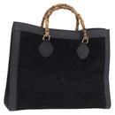 GUCCI Bamboo Hand Bag Suede Black Gold Tone 002 1186 0259 Auth gh2236-1