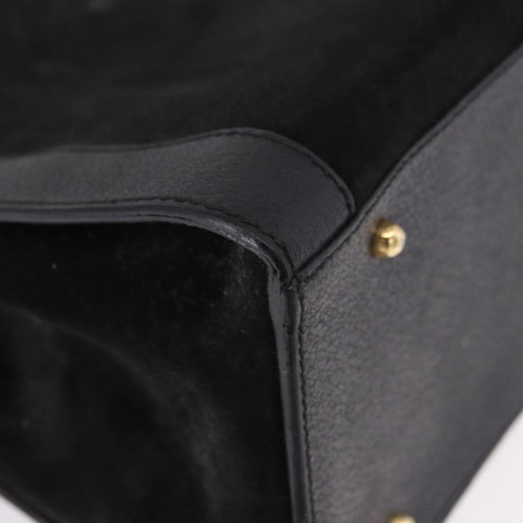 GUCCI Bamboo Hand Bag Suede Black Gold Tone 002 1186 0259 Auth gh2236
