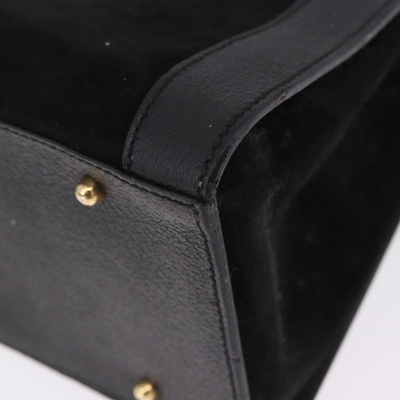 GUCCI Bamboo Hand Bag Suede Black Gold Tone 002 1186 0259 Auth gh2236