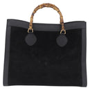 GUCCI Bamboo Hand Bag Suede Black Gold Tone 002 1186 0259 Auth gh2236-13