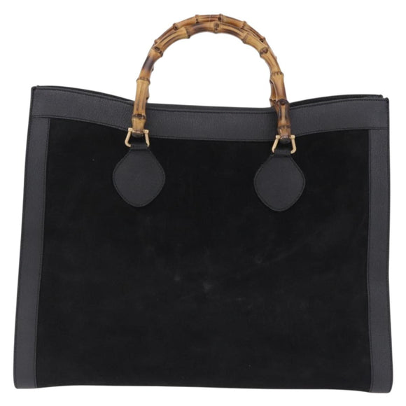 GUCCI Bamboo Hand Bag Suede Black Gold Tone 002 1186 0259 Auth gh2236