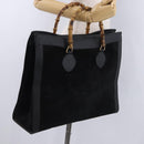 GUCCI Bamboo Hand Bag Suede Black Gold Tone 002 1186 0259 Auth gh2236-24