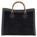 GUCCI Bamboo Hand Bag Suede Black Gold Tone 002 1186 0259 Auth gh2236-2