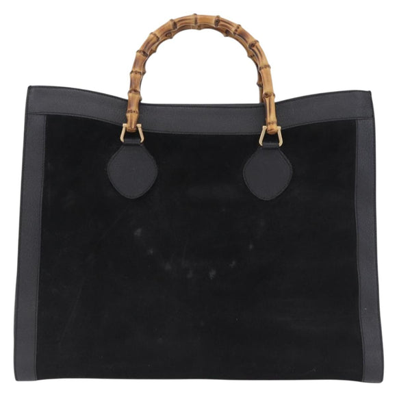 GUCCI Bamboo Hand Bag Suede Black Gold Tone 002 1186 0259 Auth gh2236