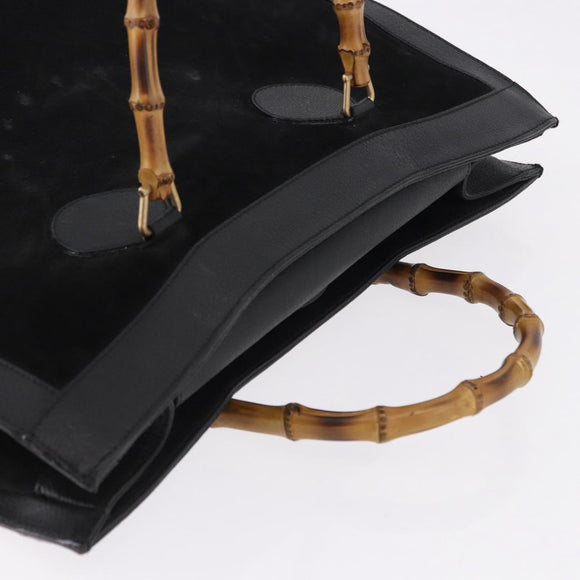 GUCCI Bamboo Hand Bag Suede Black Gold Tone 002 1186 0259 Auth gh2236