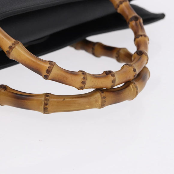 GUCCI Bamboo Hand Bag Suede Black Gold Tone 002 1186 0259 Auth gh2236