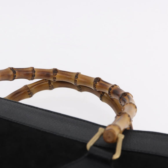 GUCCI Bamboo Hand Bag Suede Black Gold Tone 002 1186 0259 Auth gh2236