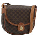 CELINE Macadam Shoulder Bag PVC Leather Brown Gold Tone Auth gh2237-1