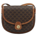 CELINE Macadam Shoulder Bag PVC Leather Brown Gold Tone Auth gh2237-2