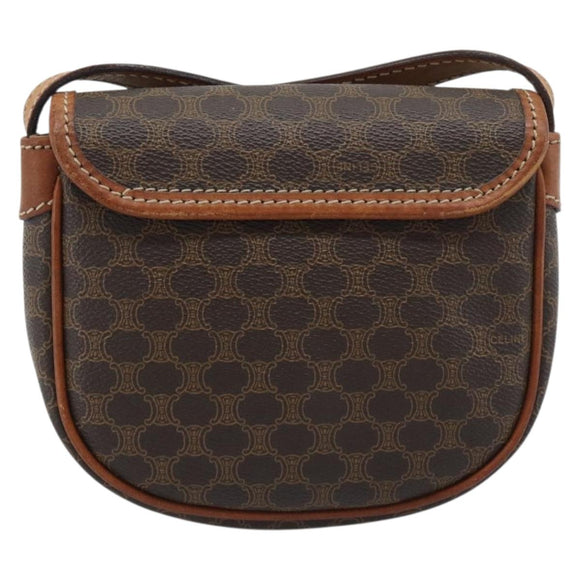 CELINE Macadam Shoulder Bag PVC Leather Brown Gold Tone Auth gh2237