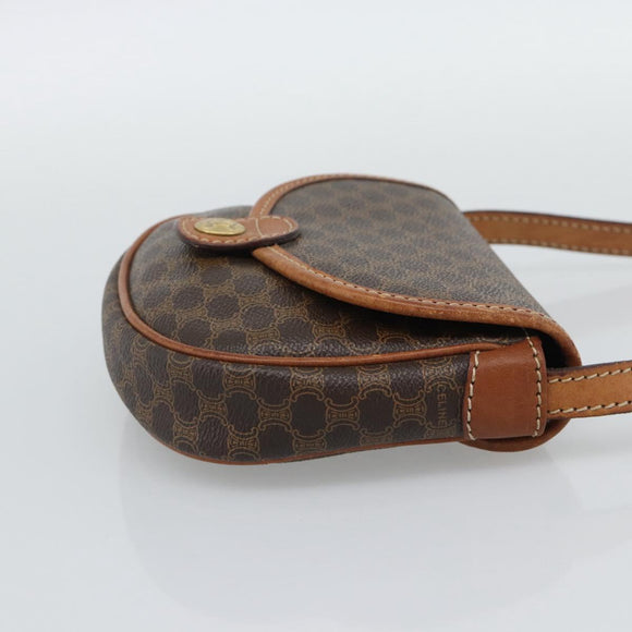 CELINE Macadam Shoulder Bag PVC Leather Brown Gold Tone Auth gh2237