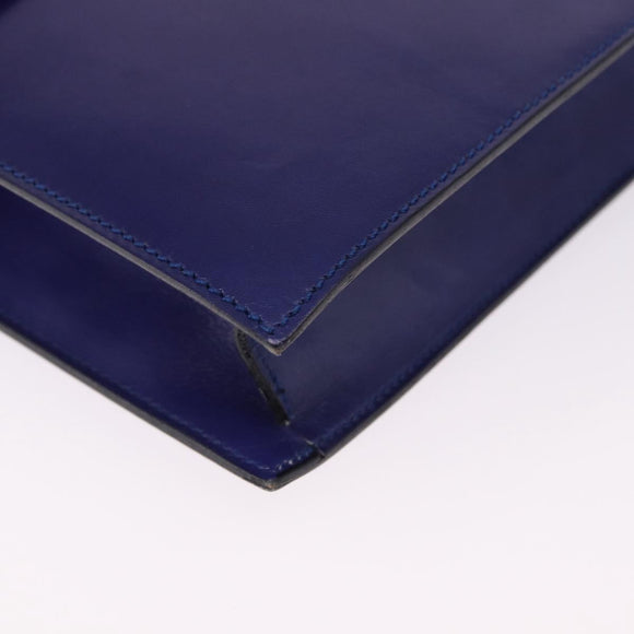CELINE Circle Shoulder Bag Leather Blue Gold Tone Auth gh2238