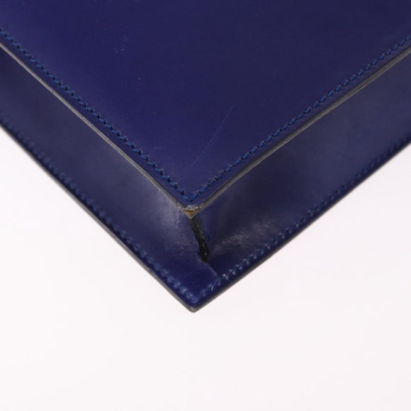 CELINE Circle Shoulder Bag Leather Blue Gold Tone Auth gh2238
