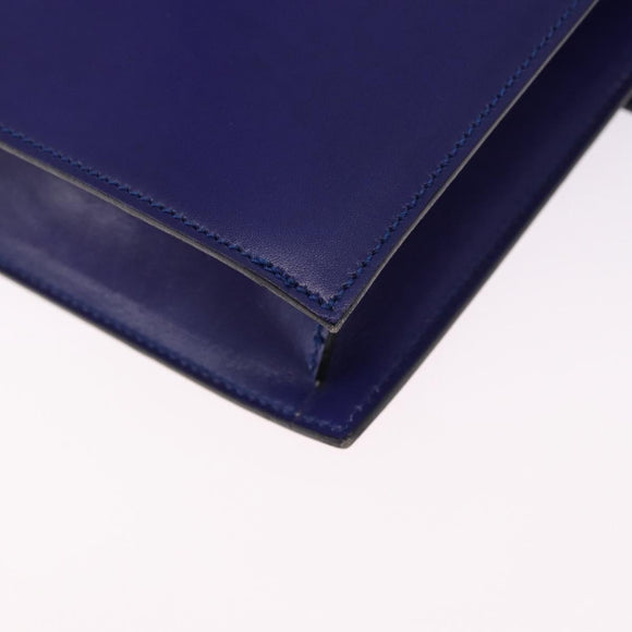 CELINE Circle Shoulder Bag Leather Blue Gold Tone Auth gh2238
