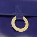 CELINE Circle Shoulder Bag Leather Blue Gold Tone Auth gh2238-14