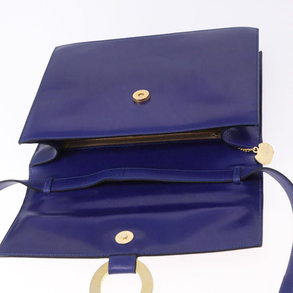 CELINE Circle Shoulder Bag Leather Blue Gold Tone Auth gh2238