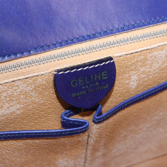 CELINE Circle Shoulder Bag Leather Blue Gold Tone Auth gh2238