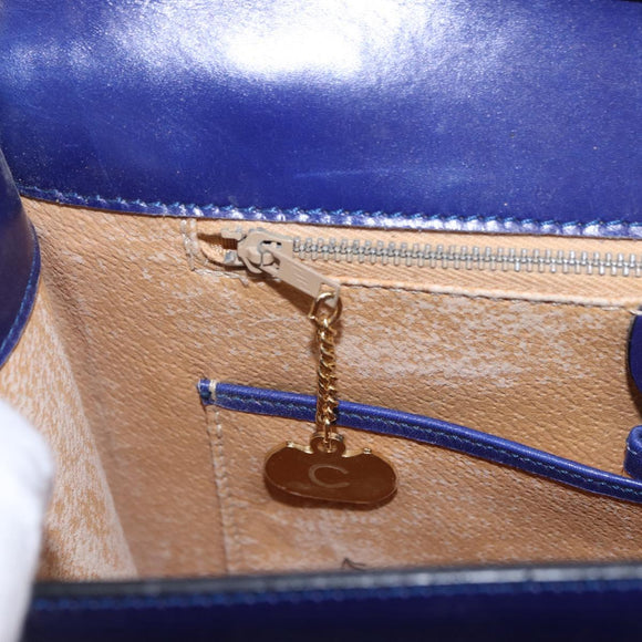CELINE Circle Shoulder Bag Leather Blue Gold Tone Auth gh2238