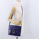 CELINE Circle Shoulder Bag Leather Blue Gold Tone Auth gh2238-23