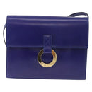 CELINE Circle Shoulder Bag Leather Blue Gold Tone Auth gh2238-2