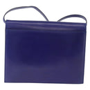CELINE Circle Shoulder Bag Leather Blue Gold Tone Auth gh2238-3