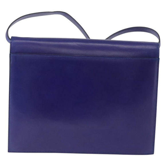 CELINE Circle Shoulder Bag Leather Blue Gold Tone Auth gh2238