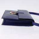 CELINE Circle Shoulder Bag Leather Blue Gold Tone Auth gh2238-4