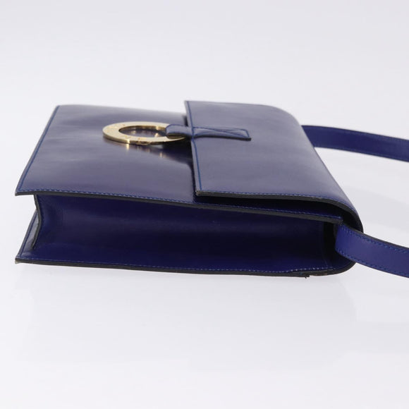 CELINE Circle Shoulder Bag Leather Blue Gold Tone Auth gh2238
