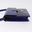 CELINE Circle Shoulder Bag Leather Blue Gold Tone Auth gh2238-5